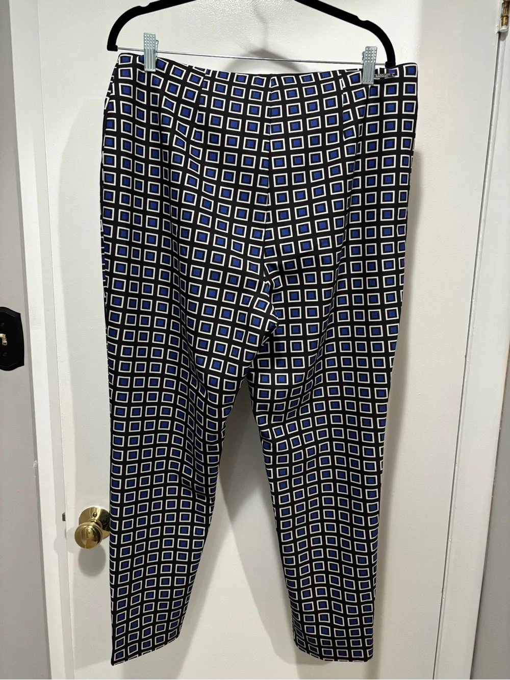 Black Label by Chicos Straight Leg Geometric Print Pants - Blue/Black Size 2.5